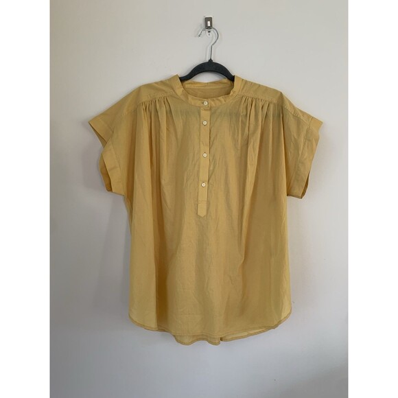 NWT Universal Thread Yellow Cotton Henley Popover Short Sleeve Blouse Size Large - Picture 3 of 11